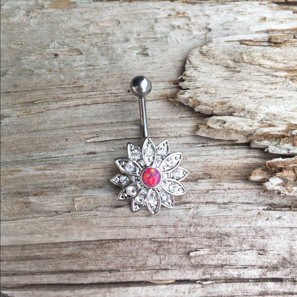 Beautiful Pink Opal Belly Button Navel Ring‎